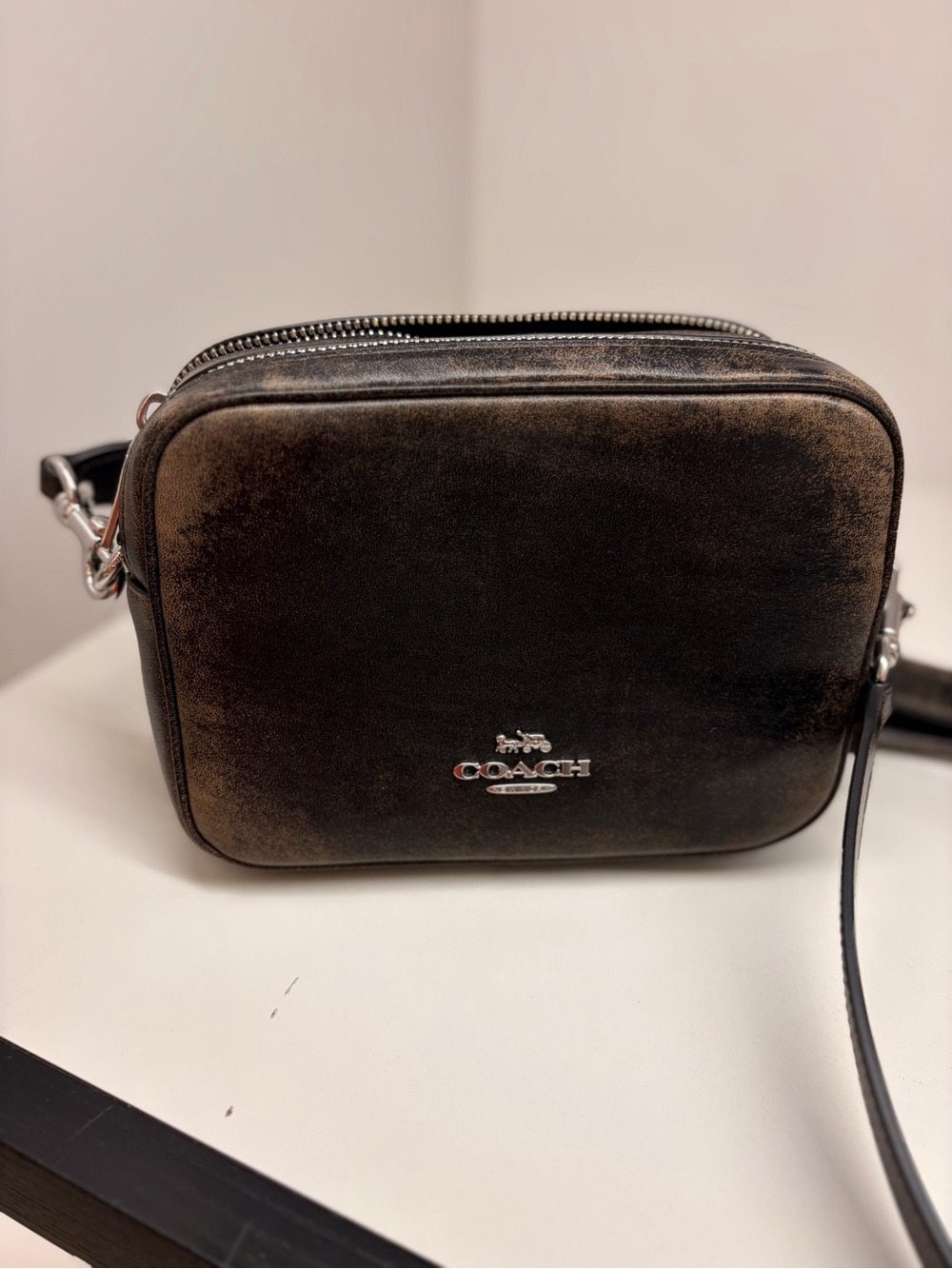 Coach leather classic Double-Zip Crossbody camera bag with 2 straps new